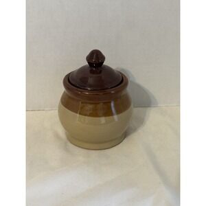 Vintage Brown‎ Tan Drip Glaze Stoneware Sugar Honey Jar w/Lid Made in Taiwan